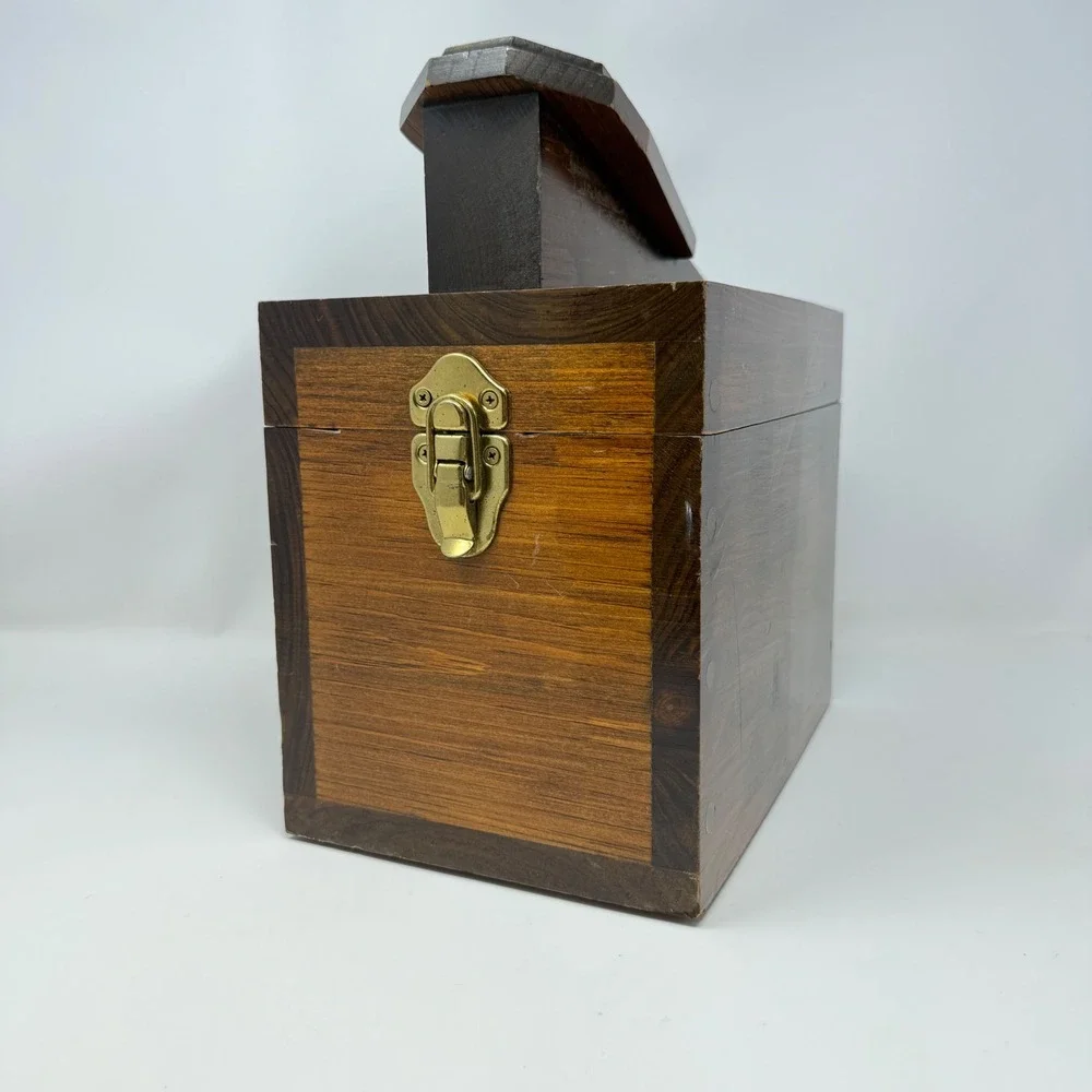 Stafford Collection Wooden Shoe Shine Valet Box Footrest Latch Dark Wood Vintage